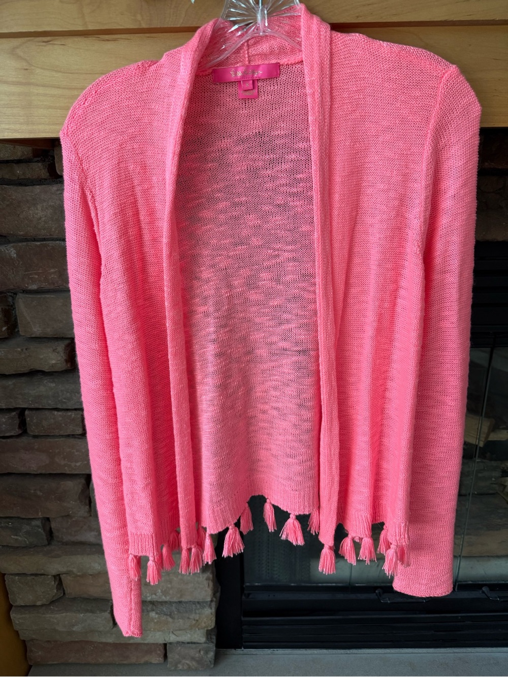 Lilly Pulitzer Faretta Open-Front Tassel Trim Women's Sweater Lilly’s Coral Sz S